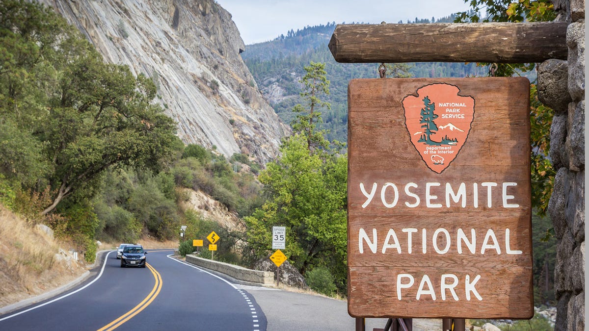 A sign is shown here at Yosemite National Park in California's Sierra Nevada mountains.