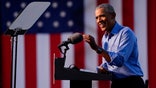 Former President Barack Obama speaks at Citizens Bank Park as he campaigns for Democratic presidential candidate former Vice President Joe Biden, Wednesday, Oct. 21, 2020, in Philadelphia. (AP Photo/ Matt Slocum)