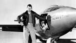 USAF Capt. Charles E. Yeager (shown standing with the Bell X-1 supersonic rocket plane) became the first man to fly faster than the speed of sound in level flight on Oct. 14, 1947. (Image credit: United States Air Force Archive)