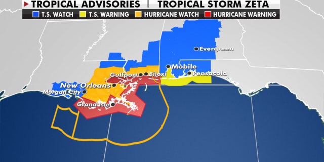 Hurricane and tropical storm warnings have been posted in advance of Zeta.