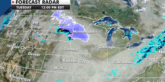A storm system moving east will bring rain and snow to the northern tier of the Lower 48.