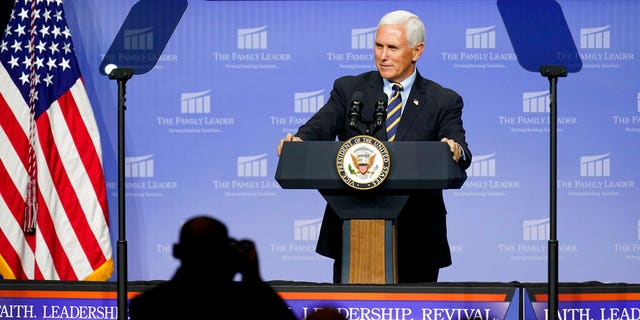 Vice President Mike Pence speaks at an event hosted by The Family Leader Foundation Thursday, Oct. 1, 2020, in Des Moines, Iowa. 