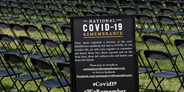 Thousands of empty chairs who represent a fraction of the more than 200,000 lives lost due the COVID-19 are seen during the National COVID-19 Remembrance, at The Ellipse outside of the White House, Sunday, Oct. 4, 2020, in Washington. (AP Photo/Jose Luis Magana)