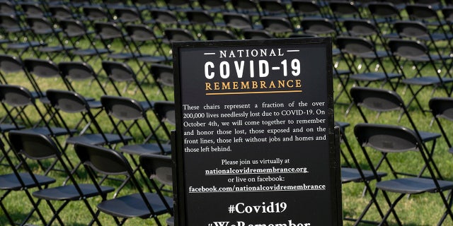 Thousands of empty chairs who represent a fraction of the more than 200,000 lives lost due the COVID-19 are seen during the National COVID-19 Remembrance, at The Ellipse outside of the White House, Sunday, Oct. 4, 2020, in Washington. (AP Photo/Jose Luis Magana)