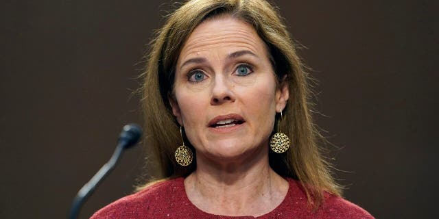 Supreme Court nominee Amy Coney Barrett speaks during a confirmation hearing before the Senate Judiciary Committee, Tuesday, Oct. 13, 2020, on Capitol Hill in Washington. (AP Photo/Susan Walsh, Pool)