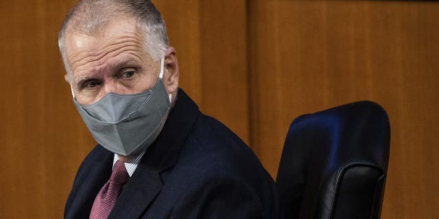 Sen. Thom Tillis, R-S.C., listens during the confirmation hearing for Supreme Court nominee Amy Coney Barrett, before the Senate Judiciary Committee, Tuesday, Oct. 13, 2020, on Capitol Hill in Washington. (Erin Schaff/The New York Times via AP, Pool)