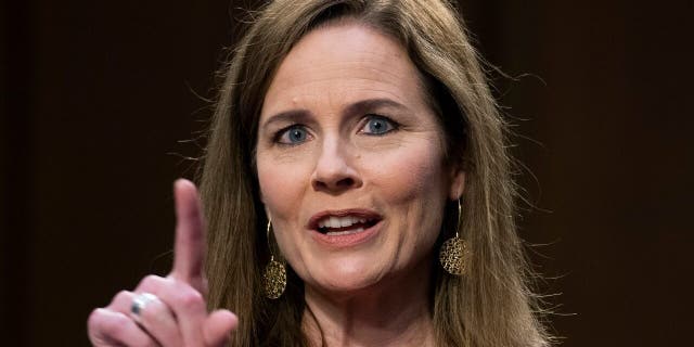 Supreme Court nominee Amy Coney Barrett speaks during her confirmation hearing before the Senate Judiciary Committee on Capitol Hill in Washington, Tuesday, Oct. 13, 2020. (Tom Williams/Pool via AP)