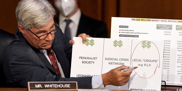Sen. Sheldon Whitehouse, D-R.I., speaks during a confirmation hearing for Supreme Court nominee Amy Coney Barrett before the Senate Judiciary Committee, Tuesday, Oct. 13, 2020, on Capitol Hill in Washington. (Greg Nash/Pool via AP)