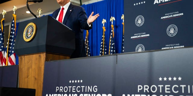 President Donald Trump speaks during an event on "Protecting America's Seniors," Friday, Oct. 16, 2020, in Fort Myers, Fla. (AP Photo/Evan Vucci)