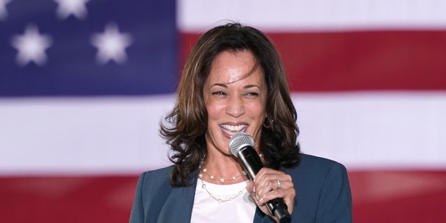 Democratic vice presidential candidate Sen. Kamala Harris, D-Calif., speaks to supporters at a campaign event Monday, Oct. 19, 2020, in Orlando, Fla. (AP Photo/John Raoux)