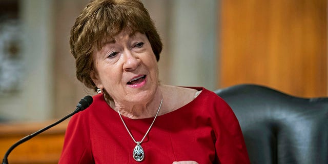 In this June 30, 2020, file photo, Sen. Susan Collins, R-Maine, speaks during a Senate Health, Education, Labor and Pensions Committee hearing on Capitol Hill in Washington. Collins running for reelection to represent Maine in the Senate in the Nov. 3 general election. (Al Drago/Pool via AP, File)