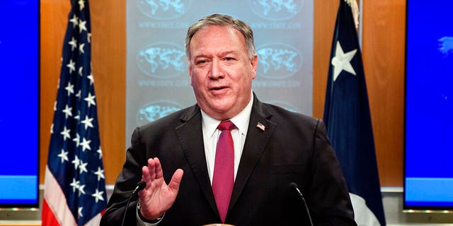 Secretary of State Mike Pompeo speaks during a news conference at the State Department in Washington, Wednesday, Oct. 21, 2020. 