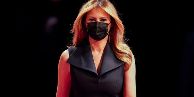 First lady Melania Trump arriving before the start of the second and final presidential debate Thursday, Oct. 22, 2020, at Belmont University in Nashville, Tenn. (AP Photo/Julio Cortez)