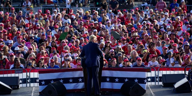 President Donald Trump speaks during a campaign rally at The Villages Polo Club, Friday, Oct. 23, 2020, in The Villages, Fla. (AP Photo/Evan Vucci)