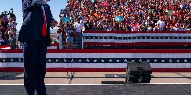 President Donald Trump arrives for a campaign rally at Phoenix Goodyear Airport, Wednesday, Oct. 28, 2020, in Goodyear, Ariz. (AP Photo/Evan Vucci)