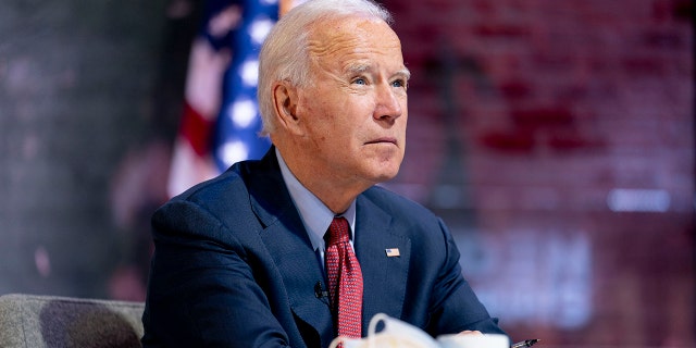 Joe Biden attends a virtual public health briefing in Wilmington, Del., During the 2020 presidential campaign, October 28, 2020. (Associated Press)