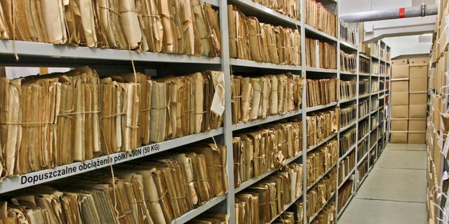 A storage room full of files at the Institue of National Remembrance in Warsaw.