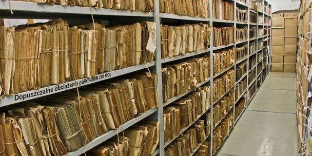 A storage room full of files at the Institue of National Remembrance in Warsaw.
