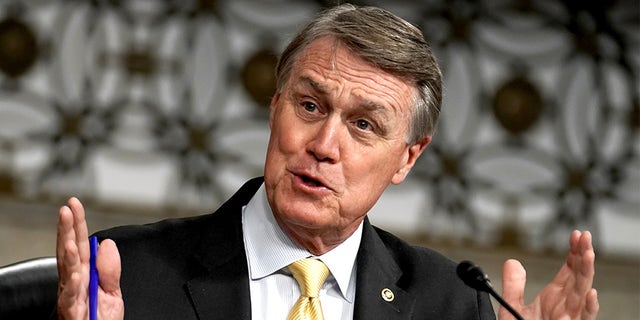 Senator David Perdue (R-G) asks questions during a Senate Armed Services Committee hearing on Capitol Hill in Washington, U.S. May 6, 2020. Greg Nash/Pool via REUTERS