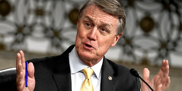 Senator David Perdue (R-G) asks questions during a Senate Armed Services Committee hearing on Capitol Hill in Washington, U.S. May 6, 2020. Greg Nash/Pool via REUTERS