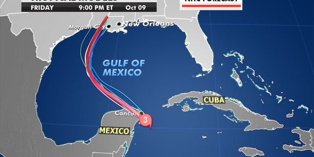 Forecast models show the path of Hurricane Delta.
