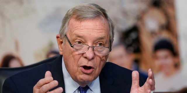 Sen. Dick Durbin, D-Ill., speaks during the confirmation hearing for Supreme Court nominee Amy Coney Barrett, before the Senate Judiciary Committee, Wednesday, Oct. 14, 2020, on Capitol Hill in Washington. Durbin was not among those who signed a 2017 letter supporting the legislative filibuster. This week he gave a Senate floor speech supporting a version of a talking filibuster, which would weaken the precedent in its current form. (AP Photo/Susan Walsh, Pool)