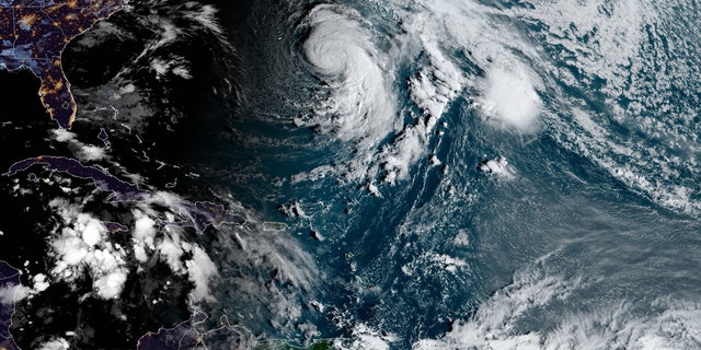 Hurricane Epsilon can be seen over the Atlantic Ocean on Thursday, Oct. 22, 2020.
