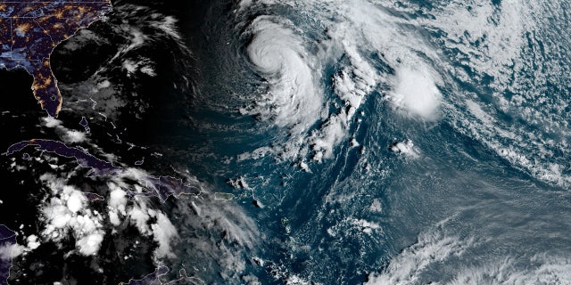 Hurricane Epsilon can be seen over the Atlantic Ocean on Thursday, Oct. 22, 2020.