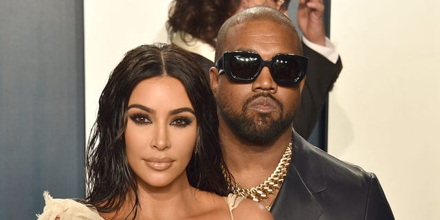 Kim Kardashian and Kanye West attend the 2020 Vanity Fair Oscar Party at Wallis Annenberg Center for the Performing Arts on February 09, 2020 in Beverly Hills, California. (Photo by David Crotty/Patrick McMullan via Getty Images)