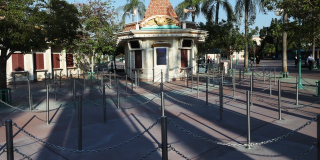 Shuttered ticket windows stand outside the Disneyland theme park on Sept. 30, 2020, in Anaheim, Calif. (Mario Tama/Getty Images)