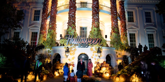 The South Portico looked festively fall with bright leaves, chrysanthemums and pumpkins. (Tasos Katopodis/Getty Images)
