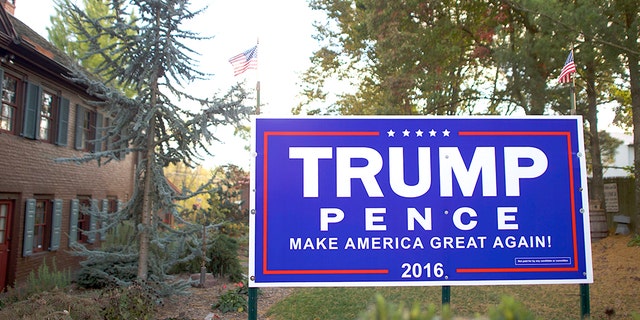 A Donald Trump yard sign is displayed outside a residence Oct. 22, 2016, in Abbottstown, Pa. (Mark Makela/Getty Images)