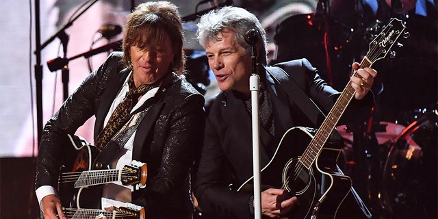 Jon Bon Jovi and Richie Sambora of Bon Jovi perform during the 33rd Annual Rock &amp; Roll Hall of Fame Induction Ceremony at Public Auditorium on April 14, 2018, in Cleveland, Ohio. 