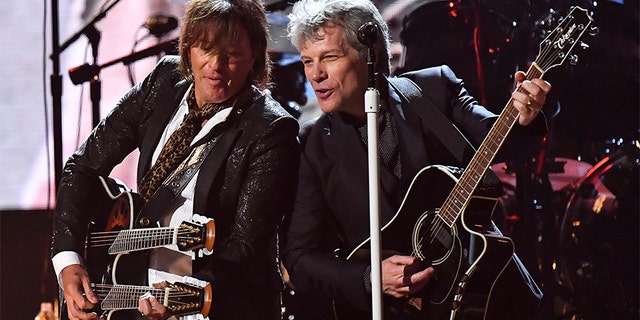 Jon Bon Jovi and Richie Sambora of Bon Jovi perform during the 33rd Annual Rock &amp; Roll Hall of Fame Induction Ceremony at Public Auditorium on April 14, 2018, in Cleveland, Ohio. 