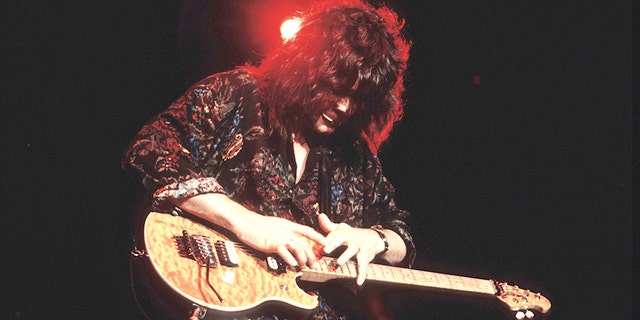 Eddie Van Halen performs in Minneapolis, Minnesota on April 2, 1992. (Photo by Jim Steinfeldt/Michael Ochs Archives/Getty Images)