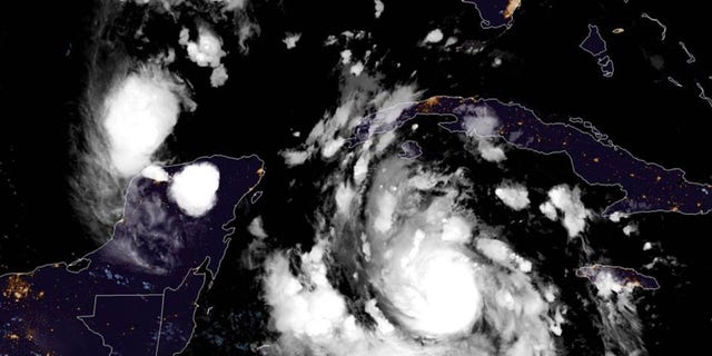 Hurricane Delta, strengthening as it takes aim at Mexico's Yucatan Peninsula, can be seen on satellite Oct. 6, 2020.