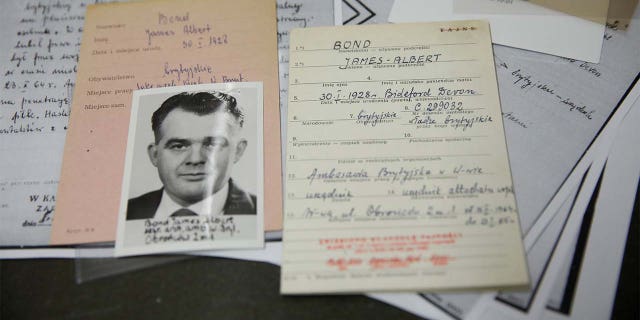 The documents of a suspected British agent called James Bond are pictured at the Institute of National Remembrance in Warsaw, Poland. (Reuters)