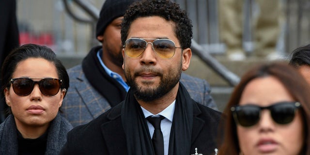 Former "Empire" actor Jussie Smollett leaves the Leighton Criminal Courthouse in Chicago.