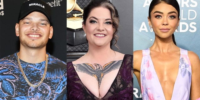 Kane Brown (left), Ashley McBryde (center) and Sarah Hyland (right) will host the 2020 CMT Music Awards.