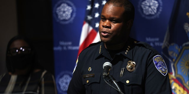 Police Chief La'Ron Singletary addresses members of the media during a press conference related to the ongoing protest in the city on Sept. 6, 2020, in Rochester, N.Y. (Michael M. Santiago/Getty Images)
