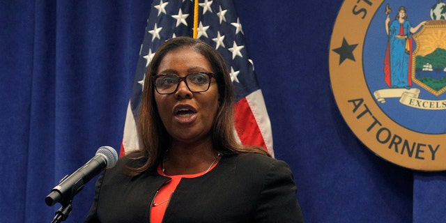 New York State Attorney General, Letitia James, speaks during a news conference, to announce a suit to dissolve the National Rifle Association, In New York, U.S., August 6, 2020. 