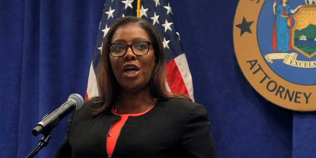 New York State Attorney General, Letitia James, speaks during a news conference, to announce a suit to dissolve the National Rifle Association, In New York, U.S., August 6, 2020. 