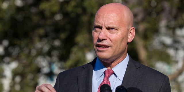 FILE - In this Monday, Sept. 16, 2019 file photo, Marc Short, chief of staff for Vice President Mike Pence, speaks with reporters at the White House in Washington. (AP Photo/Alex Brandon, File)