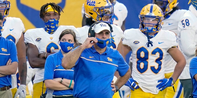 Pittsburgh head coach Pat Narduzzi watches from the sideline during the second half of an NCAA college football game against Austin Peay, Saturday, Sept. 12, 2020, in Pittsburgh. No. 24 Pittsburgh will try to get off to its first 4-0 start since 2000 when the Panthers host North Carolina State on Saturday, Oct. 3. (AP Photo/Keith Srakocic)