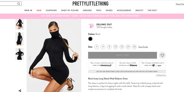 PrettyLittleThing's new bodycon dress, with attached face mask, sells out  after English model wears it | Fox News
