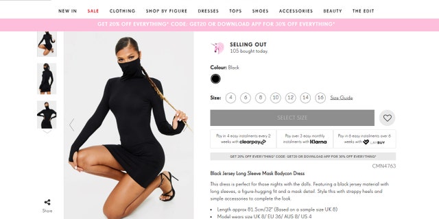 PrettyLittleThing's new bodycon dress, with attached face mask, sells out after English model wears it | Fox News