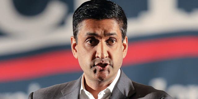 Democratic U.S. Rep. Ro Khanna speaks at a climate rally with presidential candidate Senator Bernie Sanders and Rep. Rashida Tlaib in Iowa City, Iowa, U.S. January 12, 2020.