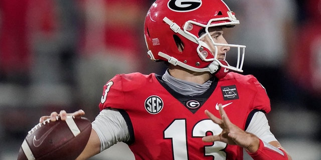 Georgia quarterback Stetson Bennett has led the Bulldogs to three straight wins to start the season. (AP Photo/Brynn Anderson)