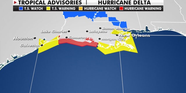 Hurricane and tropical storm warnings have been posted along the Gulf Coast as Hurricane Delta approaches.