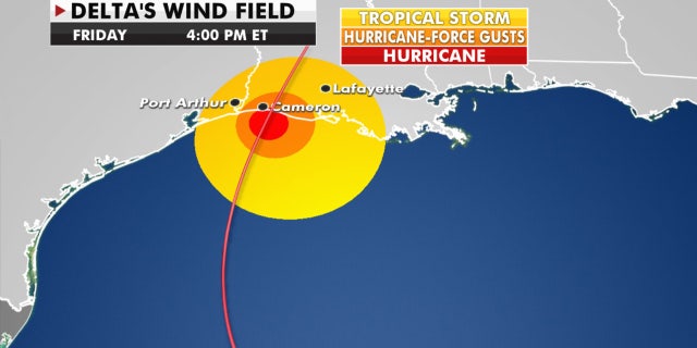 The anticipated wind field of Hurricane Delta.